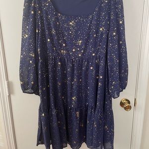 SHEIN Curve 5X (22W) star print bishop sleeve ruffle hem dress
